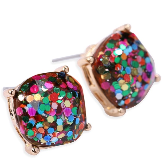 NWT Boutique Glitter Multicolored Post Earrings - Picture 2 of 3